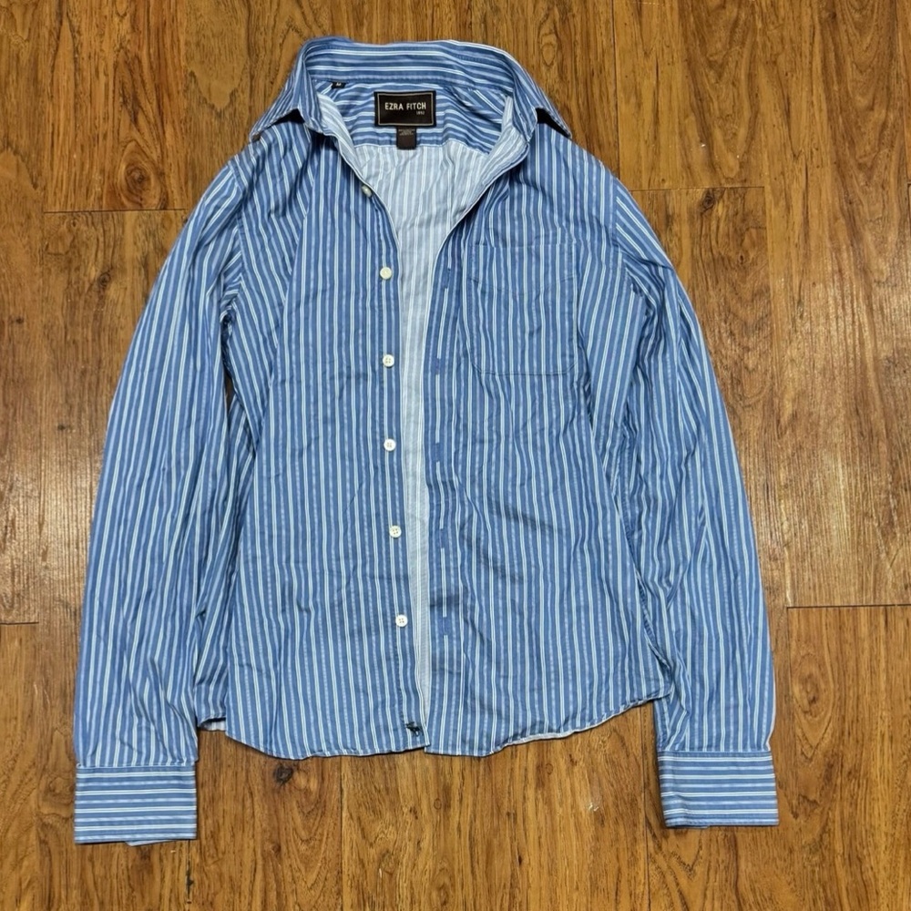 ViEzra Fitch, Men’s, Blue/White, Striped, Button-Up, Shirt, 100 % Cotton, Medium